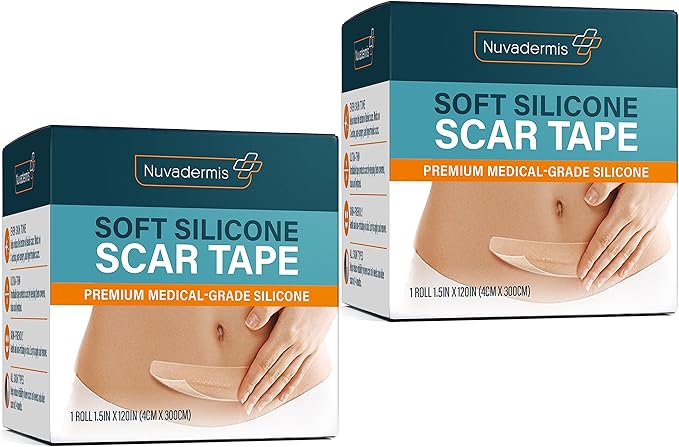 NUVADERMIS Silicone Scar Tape for Surgical Scars 120" x 1.5" Roll 2 Pack