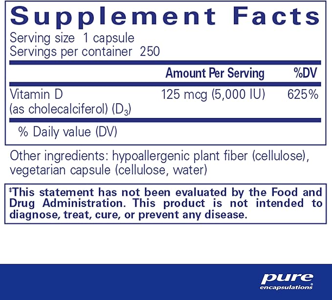 Pure Encapsulations Vitamin D3 125 mcg (5,000 IU) 250 Capsules