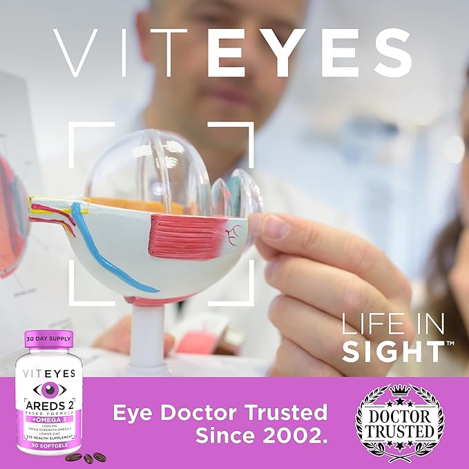 Viteyes AREDS 2 + Omega-3 Macular Health Formula Softgels, Triple Strength Omega-3 (650 mg EPA, 350 mg DHA), Eye Health Vitamin for Vision Protection, 90 Softgels