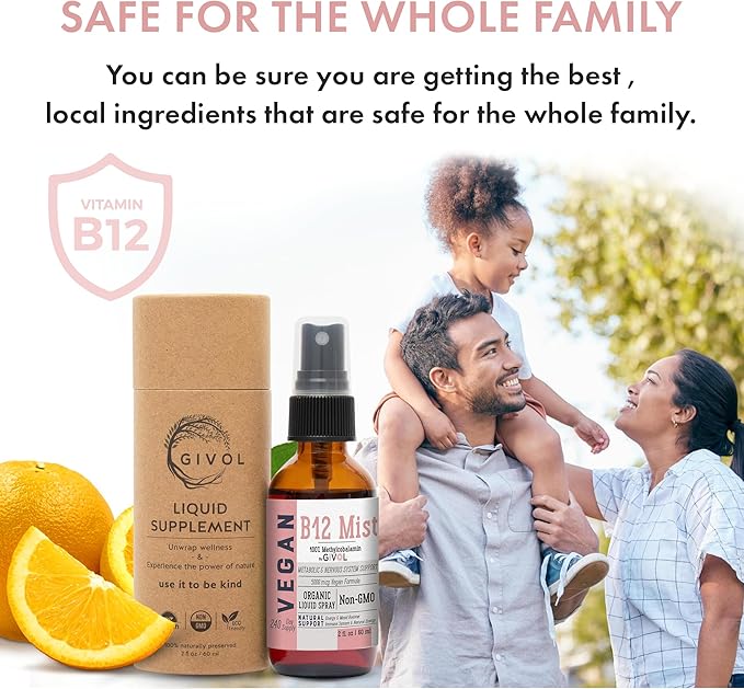 Organic Vegan Vitamin B12 Supplement Liquid 5,000mcg Methylcobalamin 240 Days