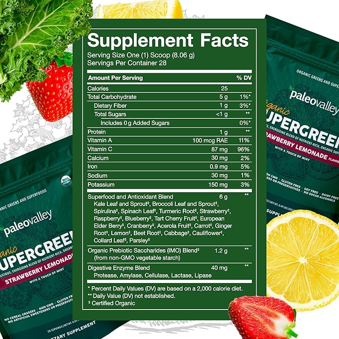 Paleovalley Organic Supergreens 3 Pack, 28 Servings 23 Organic
