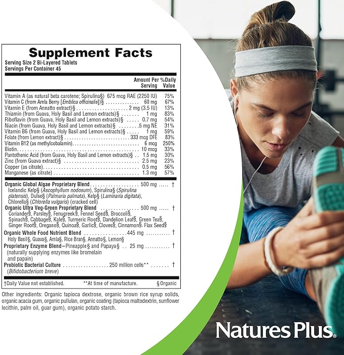 NaturesPlus Ultra Juice Green - 90 Bi-Layered Tablets, Pack of 2 - Supports Immune Health, Digestion & Energy Production - Organic, Non-GMO, Vegan, Gluten Free - 90 Total Servings