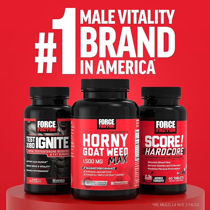 FORCE FACTOR Score! XXL, 2-Pack, Nitric Oxide Booster Supplement for Men with L-Citrulline, Black Maca, & Tribulus to Improve Athletic Performance, Increase Stamina, & Support Blood Flow, 60 Tablets