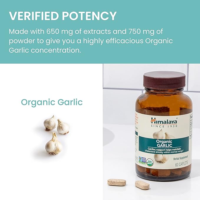 Himalaya Organic Garlic, For Lipid Metabolism 1,400 mg, 60 Caplets, 1 Month 2 Pack