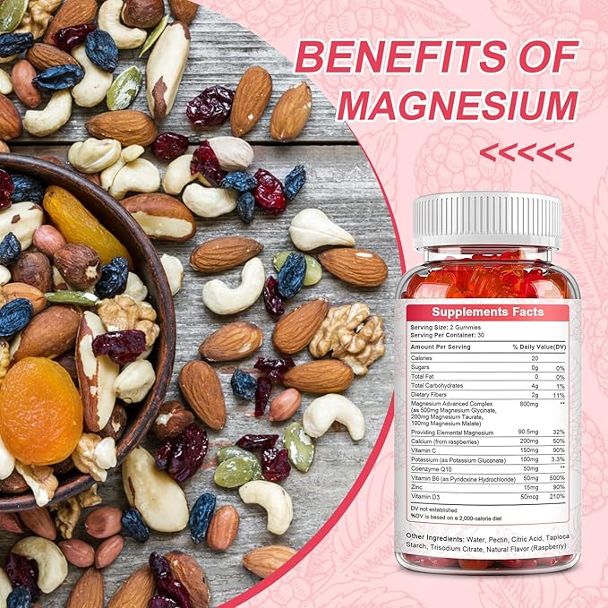 2Pack Magnesium Glycinate Gummies 500mg,Magnesium Potassium