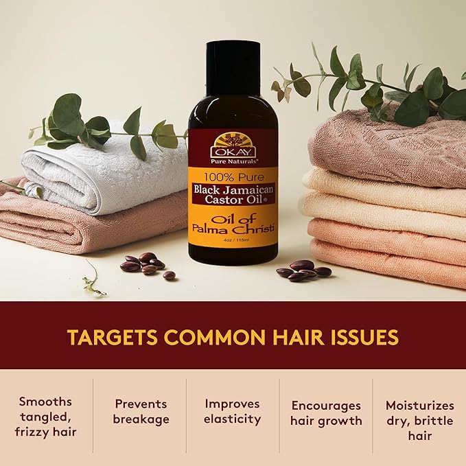 Okay Pure Naturals Black Jamaican Castor Oil - Castor Oil for Hair Growth, Moisture for Skin, Face, Scalp, Eyelashes, Eyebrows, Hair Oil for Men & Women - 4 Oz