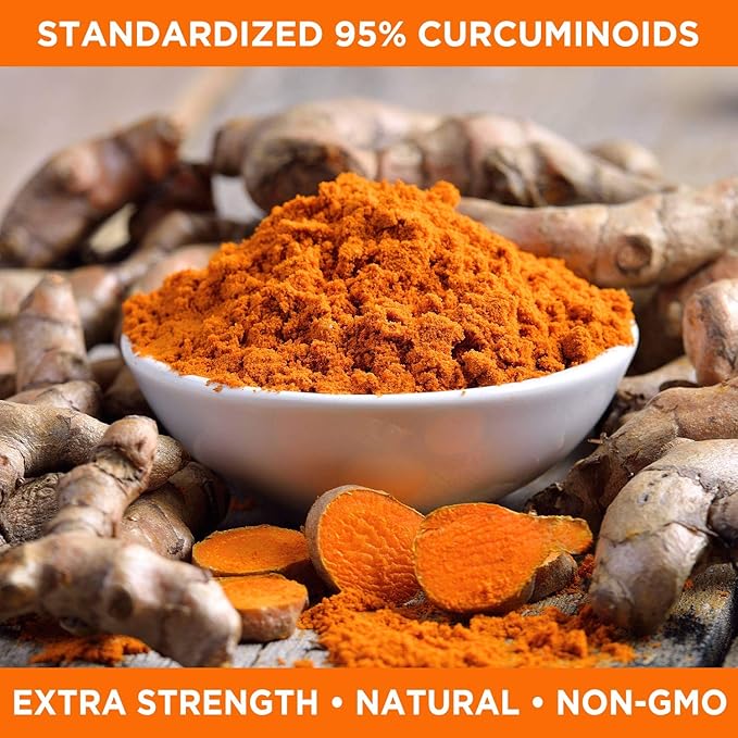 Turmeric Curcumin with BioPerine, Ginger & 95% Curcuminoids 2000mg Black 180 Capsules