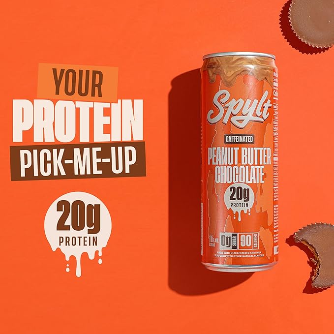 High Protein Peanut Butter Chocolate Milk with 60mg Caffeine & 20g Protein - Ready to Drink, Sugar Free, Lactose Free Milk, Perfect for Workout Recovery & Afternoon Pick Me Up - 12 Count