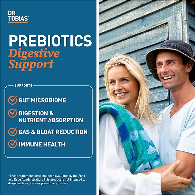 Dr. Tobias Prebiotics, Supports Digestion & Gut Health, Feed Good Probiotic Bacteria, Boost Gut Immune Function, Vegan & Non-GMO Gut Health Supplements for Men and Women, 60 Capsules, 60 Servings