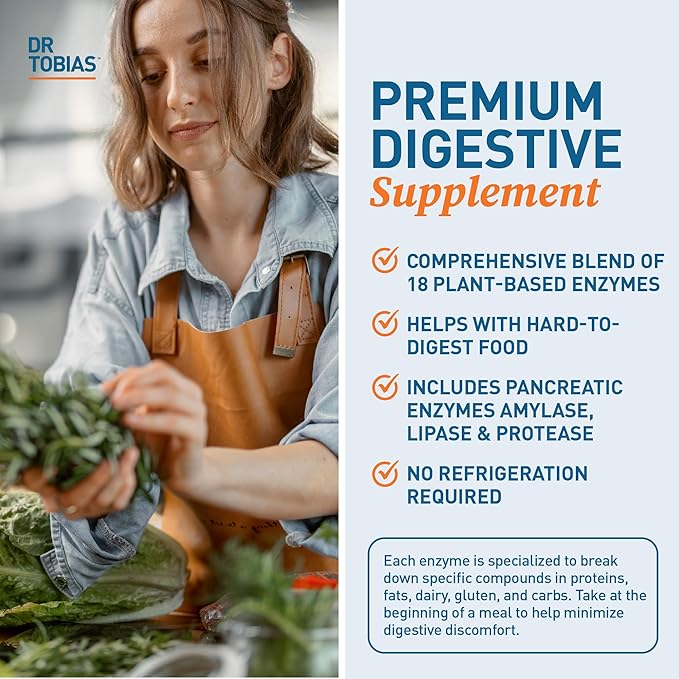 Dr. Tobias Digestive Enzymes with Amylase, 18 Enzymes 60 Capsules, 30 Servings