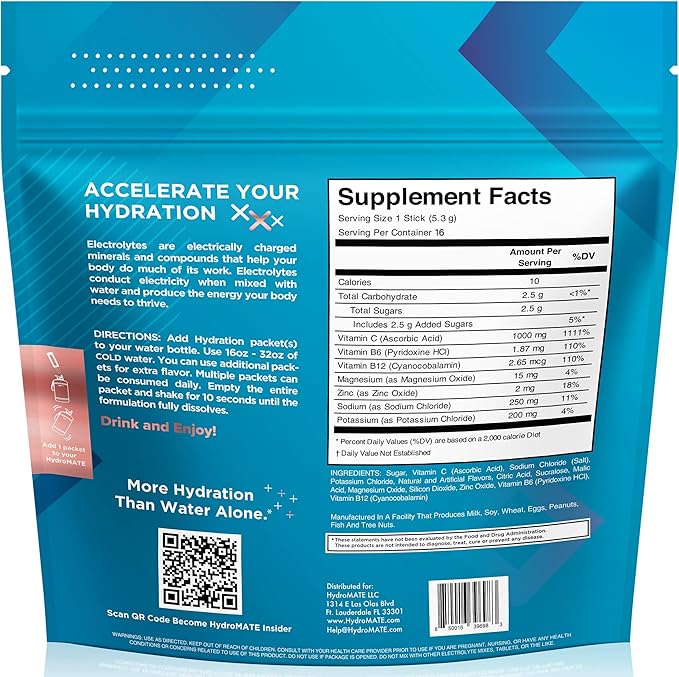 HydroMATE Electrolytes Powder Low Sugar 16 Count
