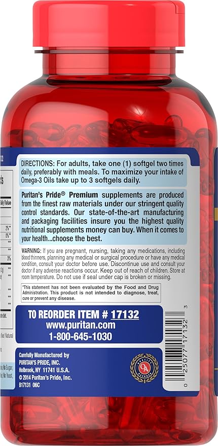 Puritan's Pride Double Strength Omega-3 Fish 1200 Mg, 180 Count