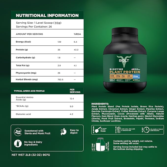 Bolt Biozyme Plant Protein 2Lb/32oz, 26 26 Servings