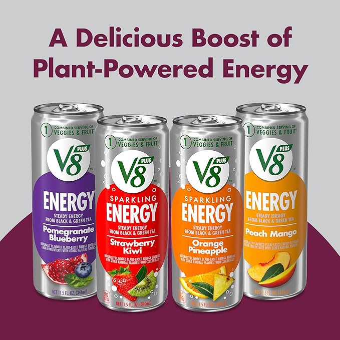 V8 +SPARKLING ENERGY Black Cherry Energy Drink, Made with Real Vegetable and Fruit Juices, 11.5 FL OZ Can 4 Count (Pack of 6)