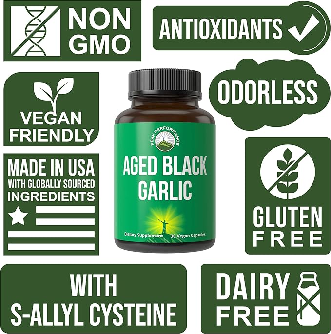 Peak Performance Aged Black Garlic Capsules.