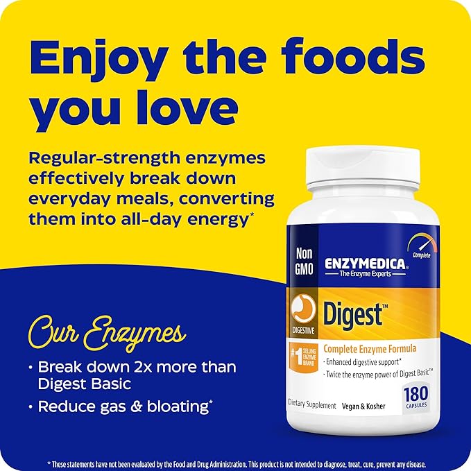 Enzymedica Digest, Full-Range, Everyday Digestive Enzymes, 180 Count