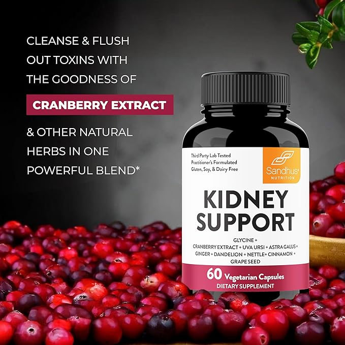 Sandhu's Kidney Cleanse Detox & Repair Support Supplement for Men and Women | with Cranberry Extract | Helps Support Kidney & Urinary Tract Health | 60 Vegetarian Capsules