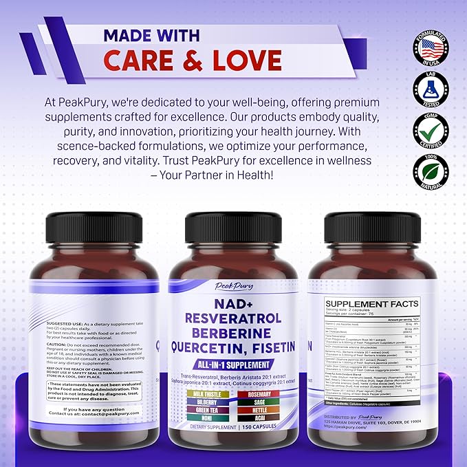 NAD+ Trans-Resveratrol 9000mg Berberine 4000mg Quercetin 1000mg Fisetin 1000mg -