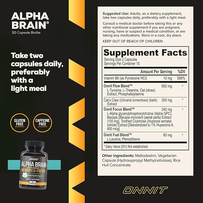 ONNIT Alpha Brain Premium Nootropic Brain 30 Count,