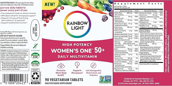 Rainbow Light Multivitamin for Women 50+, 50+ Multivitamin 90 Tablets