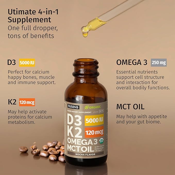 (2 Pack) Organic Vitamin D3 K2 3, 5000 5000 IU, 5000 IU, D3 for 2 Fl