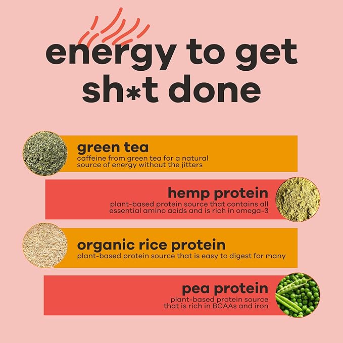 basd Energizing Protein, Vanilla Shake 20g Protein, 100mg Caffeine, 20 Servings, 512g Tub