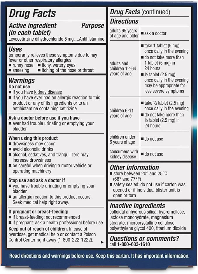 Xyzal Allergy Pills, 24-Hour Allergy Relief, 10-Count, Original