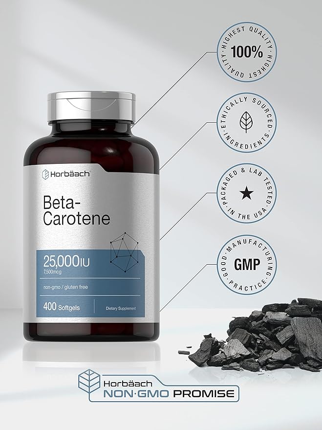 Horbäach Beta Carotene 25000 IU Softgels 7,500 mcg 400 Count