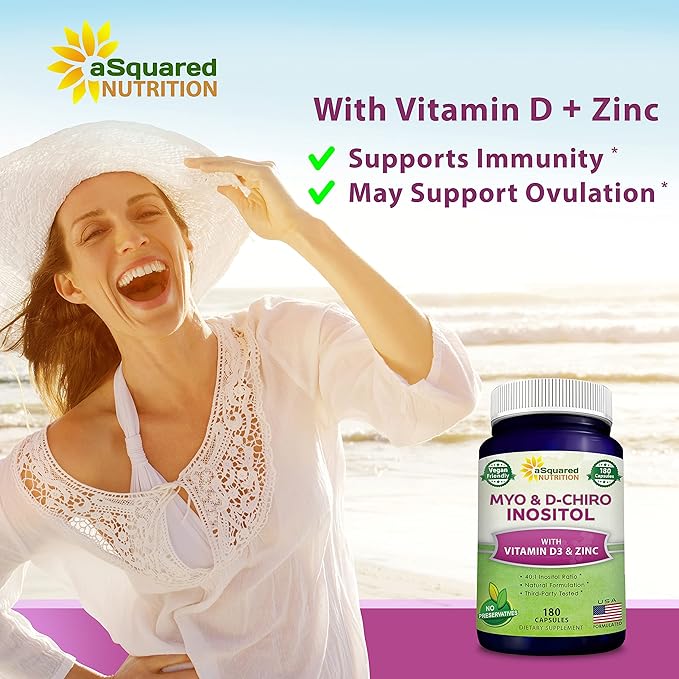aSquared Nutrition Myo-Inositol & D-Chiro Inositol Supplement 180 Capsules D3 and 40 to 1 Ratio B8 Complex