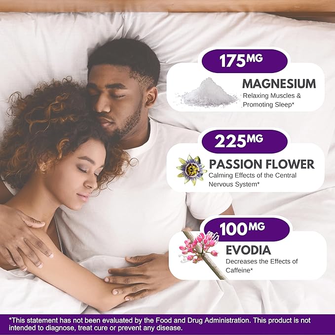 Life Happns Do Not Disturb Sleep Aid for Adults Natural Supplement with L-Theanine, Magnesium, Passion Flower & Evodia Fruit for Restorative Sleep Melatonin-Free, Non Habit-Forming, 60 Capsules