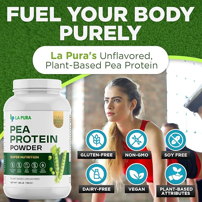 LaPura 100% Vegan Pea Protein Powder 1.65LB, Unflavored 20g Protein,