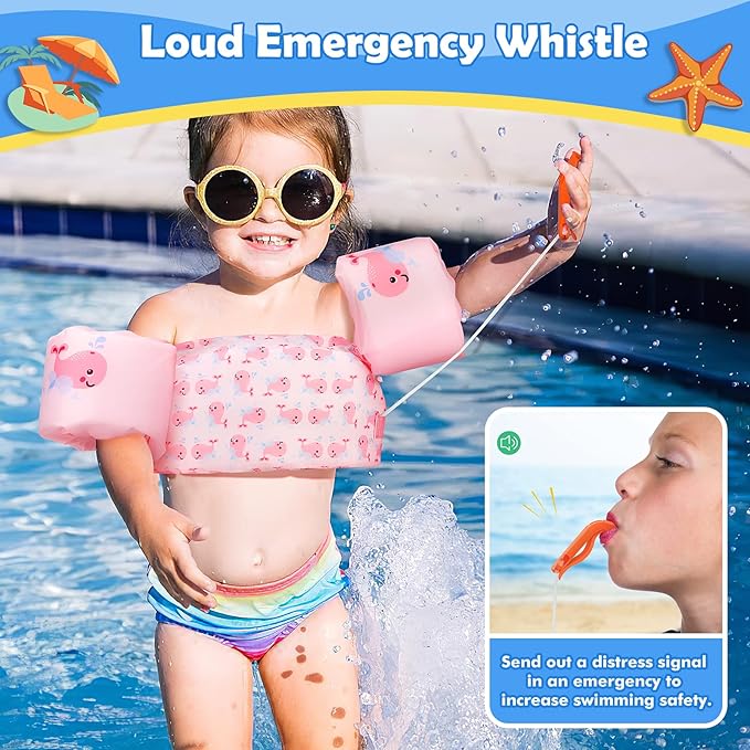 Moko Toddler Swim Vest for Kids, 20-50 lbs/22-66 lbs Clearance Swim Arm Band Cartoon Swimming Wings Pool Float Vests Sleeves Shoulder Straps Arm Floaties for Children Learn to Swim