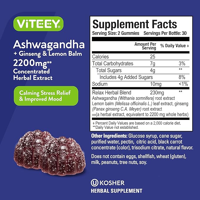 Ashwagandha Supplements Gummies + Ginseng &