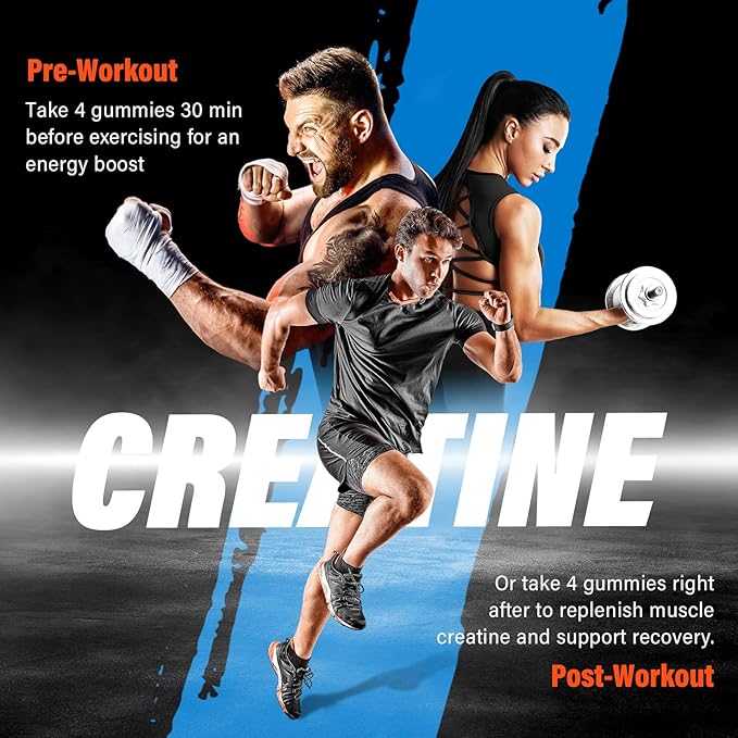 Creatine Monohydrate Gummies 5000mg for Men & Women, Gomitas de Creatina 5g Creatine Monohydrate, 0g Sugar Chewables Creatine Pre-Work Out for Muscle Strength, Vegan,120 Count (120 Count, Blueberry)
