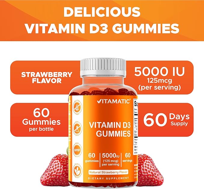 Vitamatic Vitamin D3 Gummies – 5000 IU Per Gummy – 60 Gummies