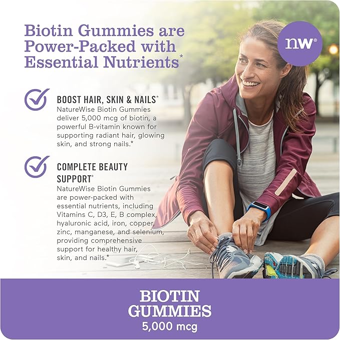 NatureWise Biotin Gummies B7 5000mcg 5000mcg Supports 90 Count[45 Count[45 Day