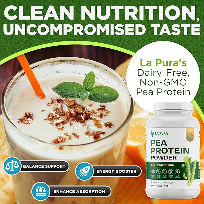 LaPura 100% Vegan Pea Protein Powder 1.65LB, Unflavored 20g Protein,