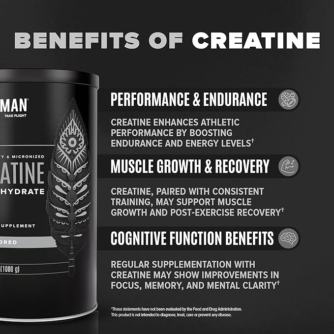 BIRDMAN Micronized Creatine Monohydrate Powder, Muscle Recovery, Caffeine Free, Creatine Pre Workout, Vegan, Post Workout, Gluten Free, Sugar Free | 200 Servings (5 Grams Each) | 2.2lb.