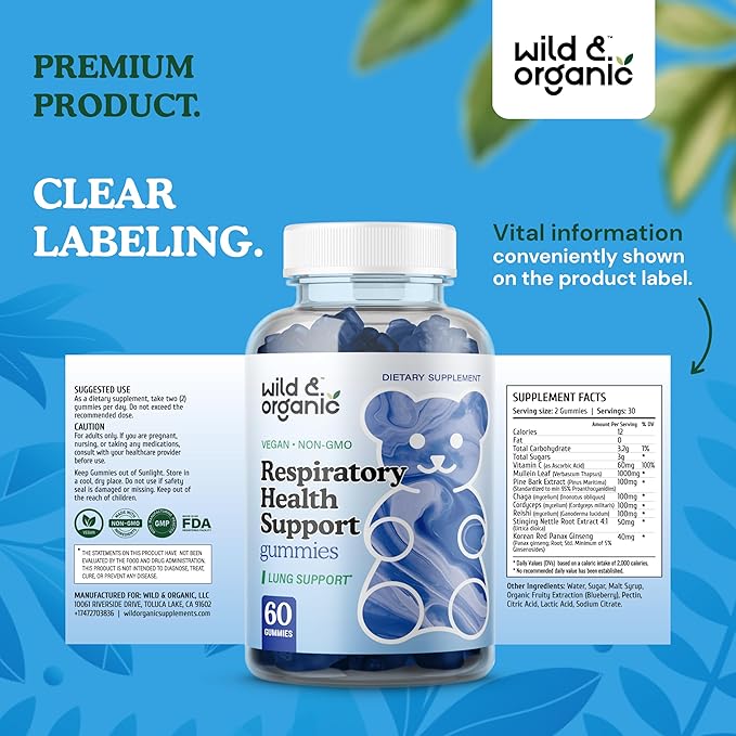 Wild & Organic Lung Detox Gummies 1000mg Mullein