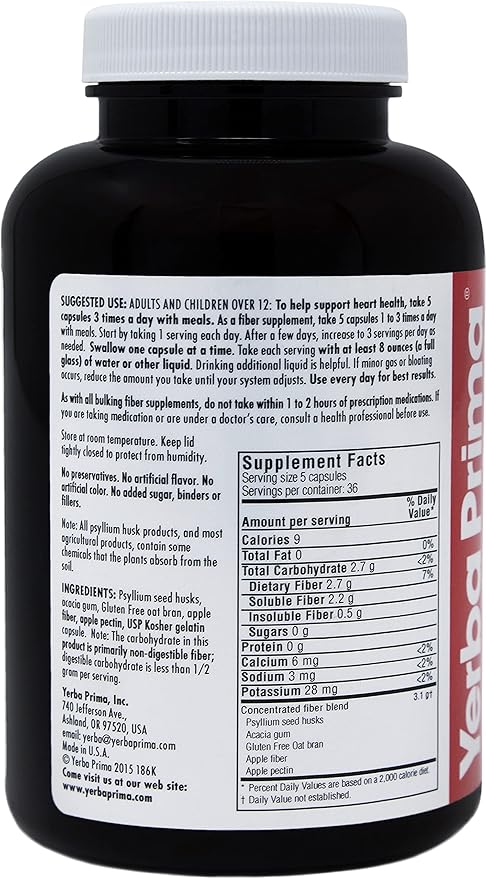 Yerba Prima Soluble Fiber Formula Capsules, 180 Count