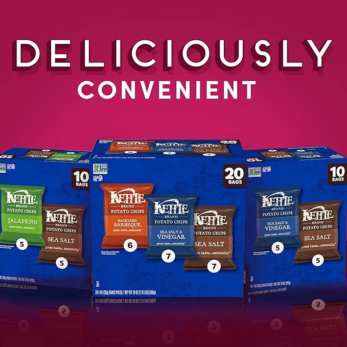 Kettle Brand Potato Chips, Variety Pack of Sea Salt and Jalapeño, 1 Oz, 10 Ct