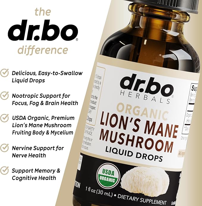 Lions Mane Mushroom Supplement Drops - Organic Lion's Mane Mushroom Liquid Tincture for Focus, Fog, Brain Health Supplements - Vegan Herbal Nervine, Nootropic Organic Lions Mane Supplement Extract 1oz