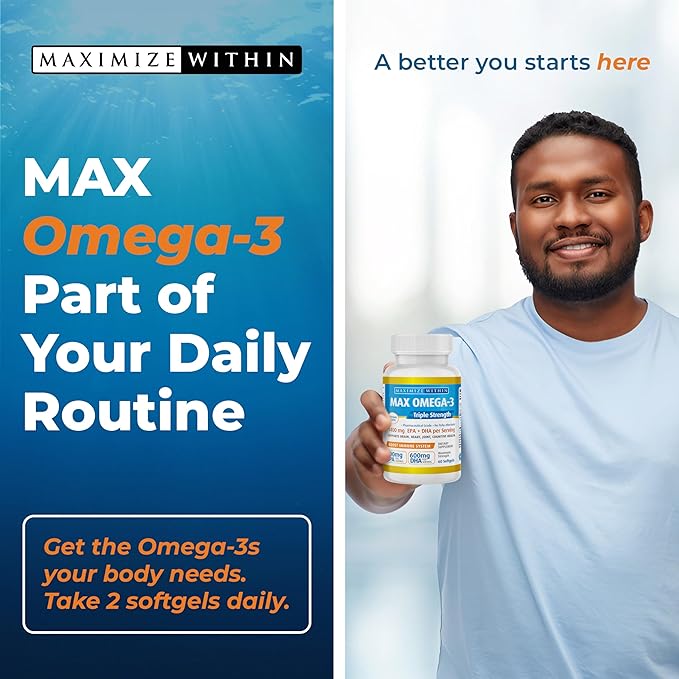 Max Omega 3 Fish Oil Pills (2000 mg 3 Fatty 600mg DHA 800 mg