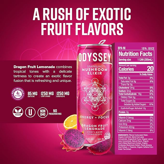 Odyssey Elixir Sparkling Adaptogen Drink, Low 12 Fl 12 Pack
