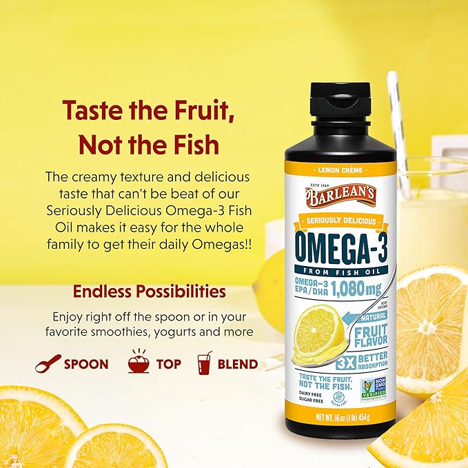 Barlean's Lemon Crème Omega 3 Fish 1080mg of 3 EPA 8 oz