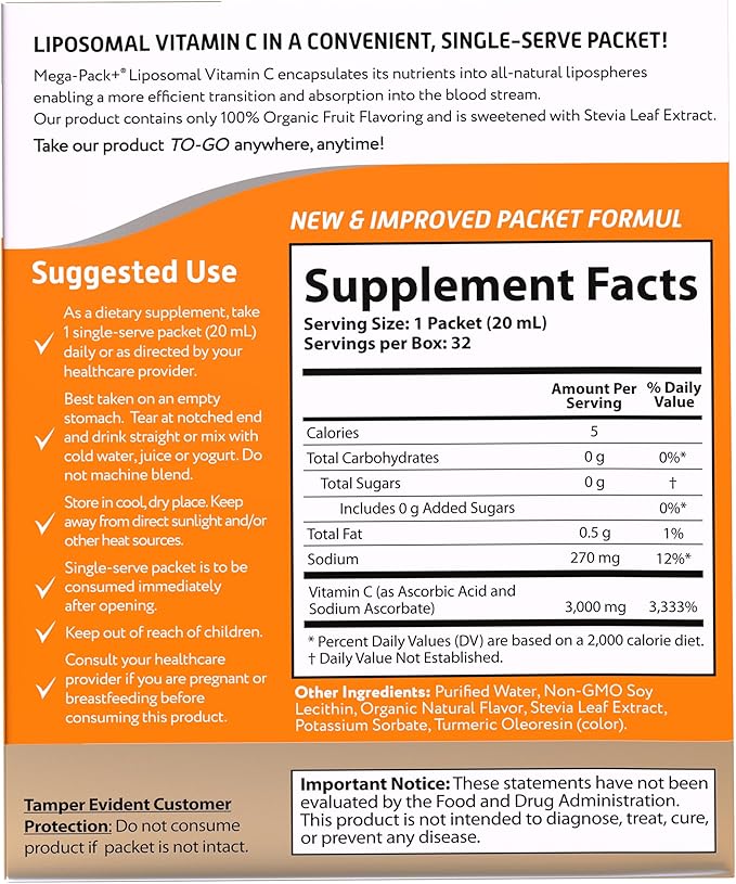 Aurora Nutrascience Mega-Pack Liposomal Vitamin C, 3,000 mg 32 Single 21.7 oz (640 mL)