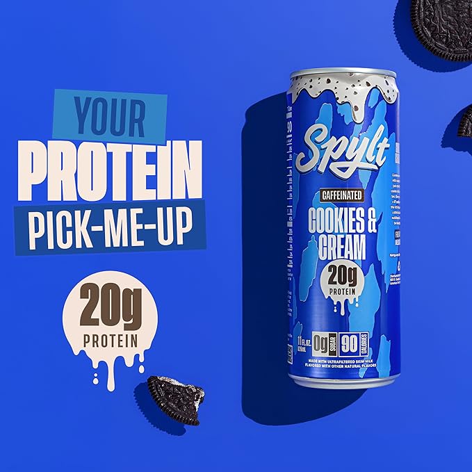 High Protein Cookies & Cream Milk with 60mg Caffeine & 20g Protein - Ready to Drink, Sugar Free, Lactose Free Milk, Perfect for Workout Recovery & Afternoon Pick Me Up - 12 Count