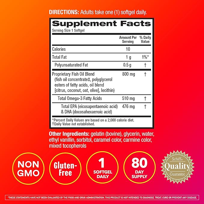 MegaRed Omega 3 Fish Oil Supplement 800mg (per 6X Absorption 3 Fatty (80cnt Box),