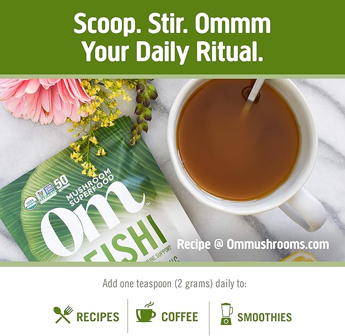 OM MUSHROOM SUPERFOOD Reishi Organic Mushroom Powder, 3.5 Ounce, 50 Servings, Adaptogen, Stress & Immune Support, Superfood Mushroom Supplement
