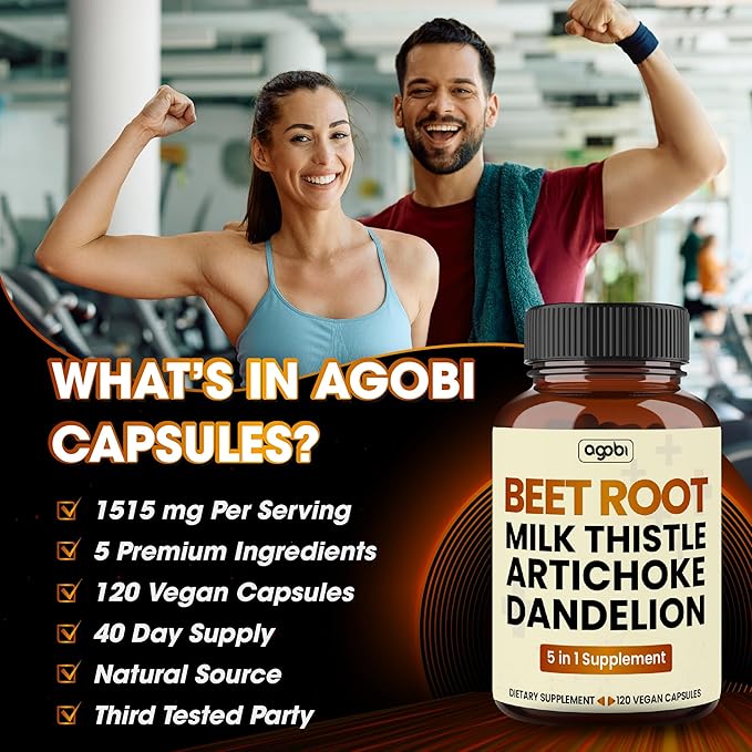 agobi Beet Root Capsules 600mg Milk 300mg Artichoke 300mg Dandelion 300mg Black 15mg - 120 Capsules